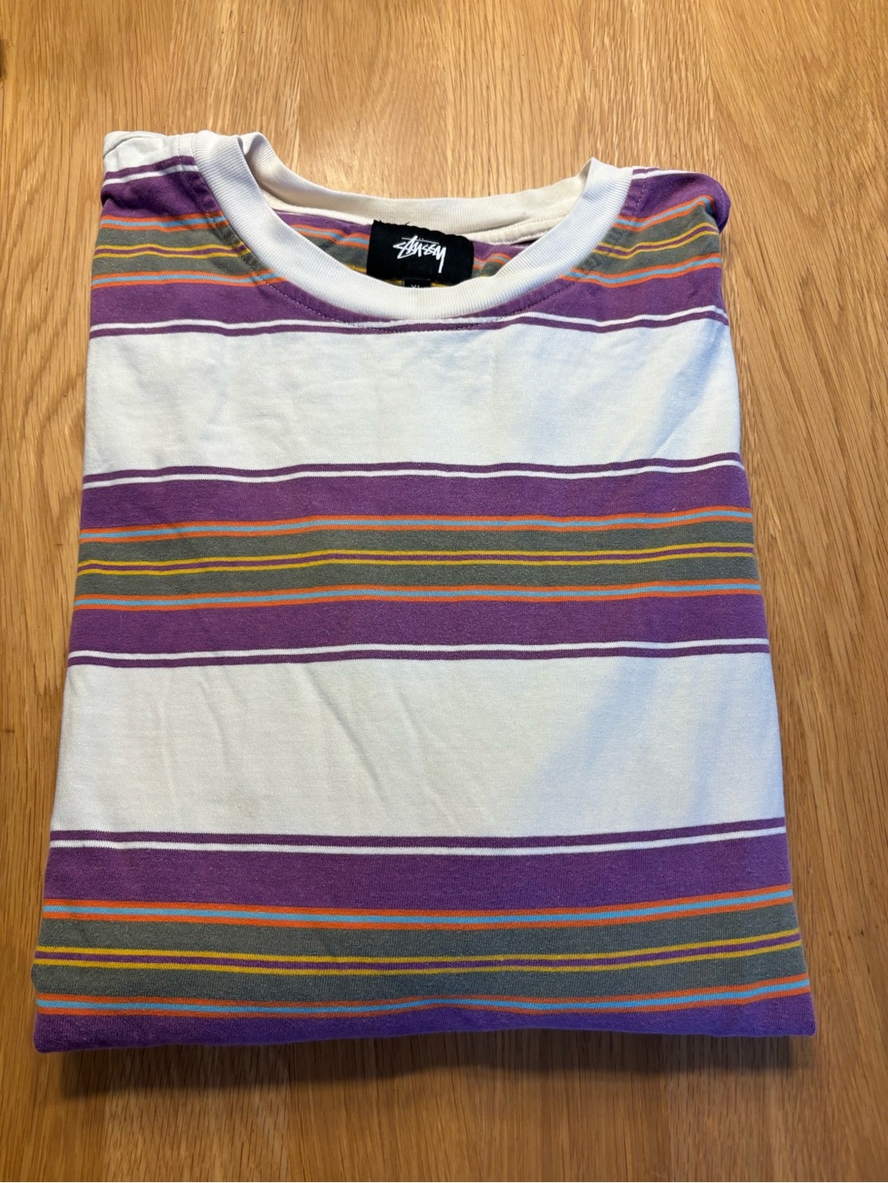 Stussy Kids Purple, White & Orange Striped Short-Sleeve Tee